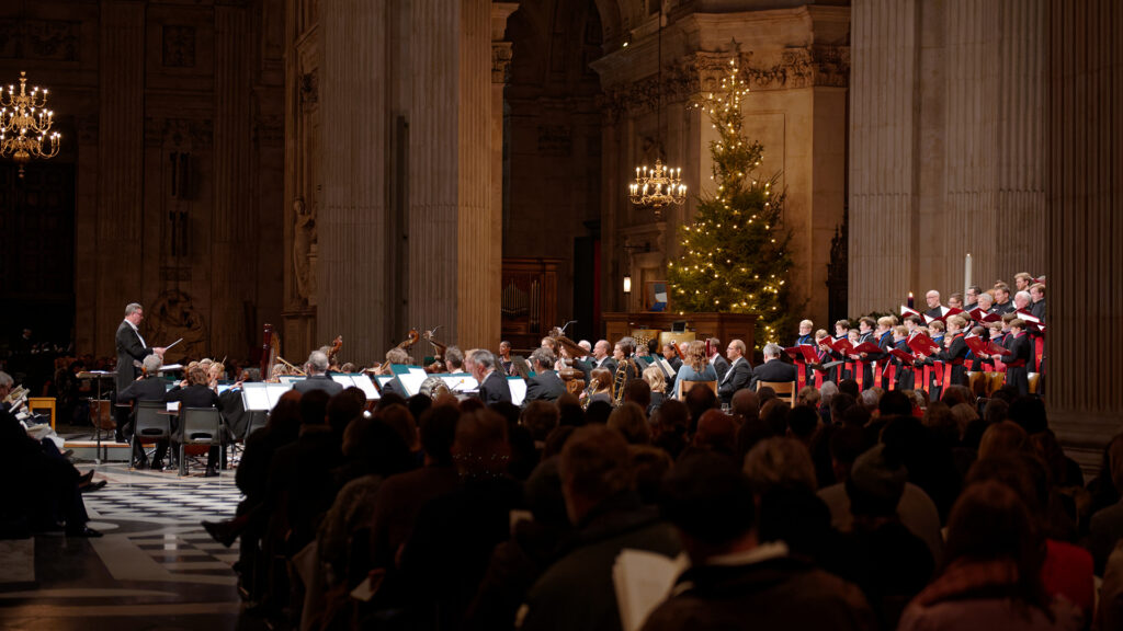 Crowd watching a concert at St Paul's Cathedral