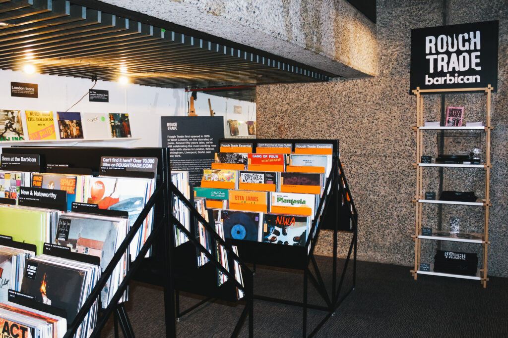 Records displayed in a shop.