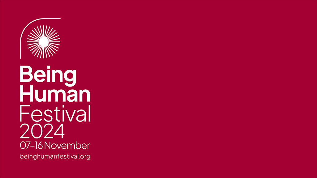 Red poster with Being Human Festival 2024 logo